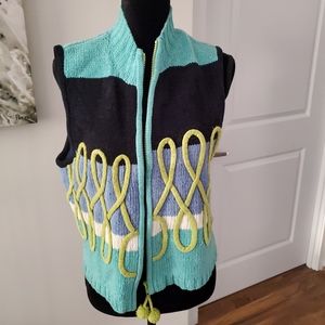 Lisa Nichols pom pom color block Sweater Vest Sz M